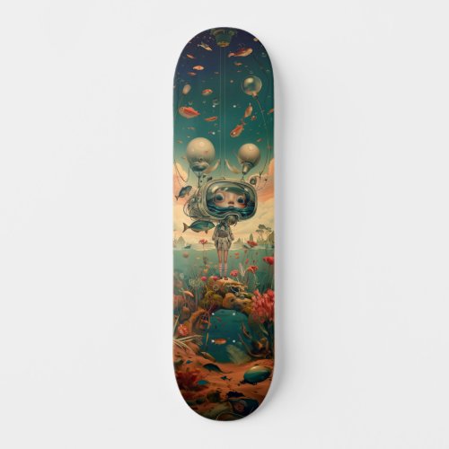 Fantasy little cosmic girl wall art skateboard