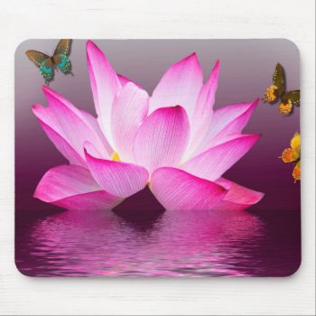 Fantasy Lotus Flower With Butterfly Mouse Pad by Wonderful12345 at Zazzle