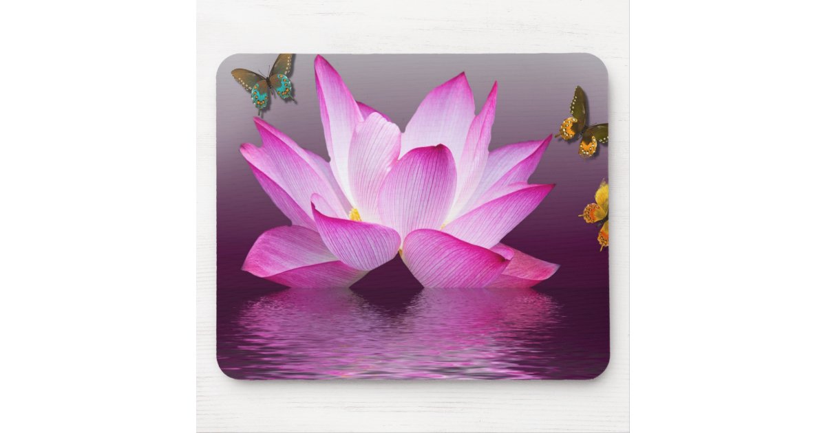 Fantasy Lotus Flower with Butterfly Mouse Pad | Zazzle