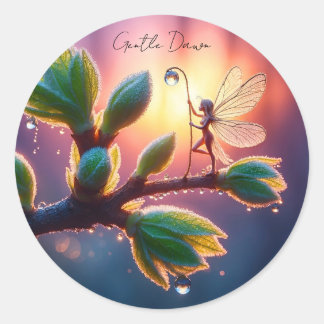 Fantasy macro photography of tiny forest sprite classic round sticker