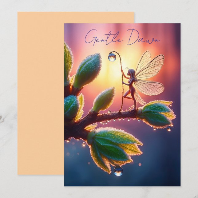Fantasy macro photography of tiny forest sprite save the date (Front/Back)