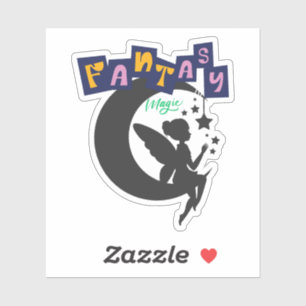 Fantasy Magic – Fairy Sitting on Moon with Stars Sticker