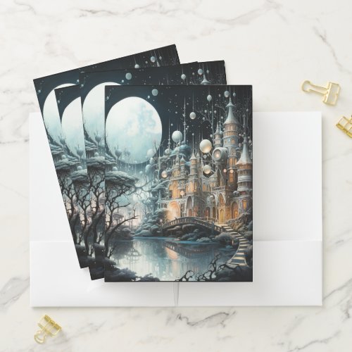 Fantasy Magical Castles Moon Stars  Pocket Folder