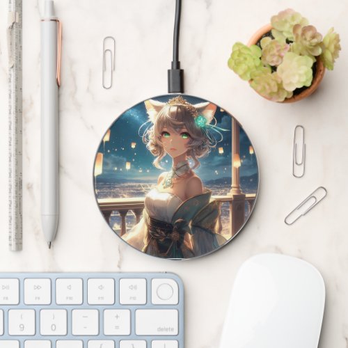 Fantasy Magical Catgirl Anime Royalty Wireless Charger