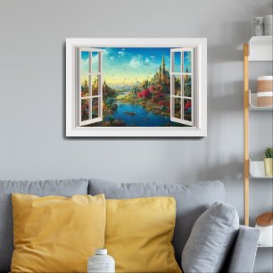 Fantasy Magical World Fake Window Kids Room  Framed Art