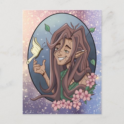 Fantasy Male Elf And Pale Cream Butterfly Postcard