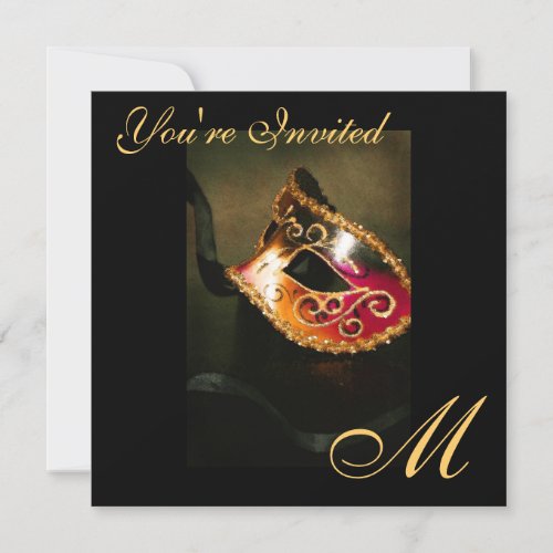 Fantasy Masquerade Mask Monogram Gold Invitation