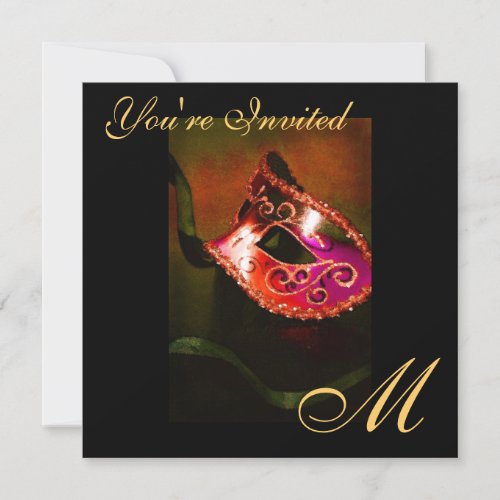 Fantasy Masquerade Mask Monogram Red Invitation