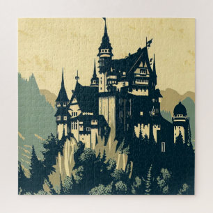 Fantasy Medieval Castle - Japanese Woodcut Style ( Jigsaw Puzzle
