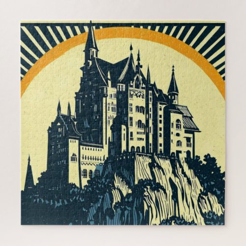 Fantasy Medieval Castle _ Japanese Woodcut Style  Jigsaw Puzzle