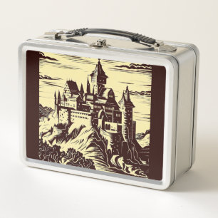 Fantasy Medieval Castle - Japanese Woodcut Style ( Metal Lunch Box