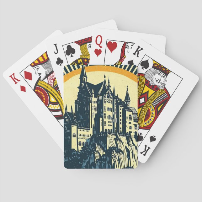 Fantasy Medieval Castle - Japanese Woodcut Style ( Poker Cards (Back)
