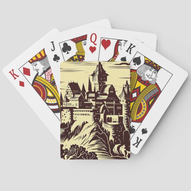 Fantasy Medieval Castle - Japanese Woodcut Style ( Poker Cards (Back)