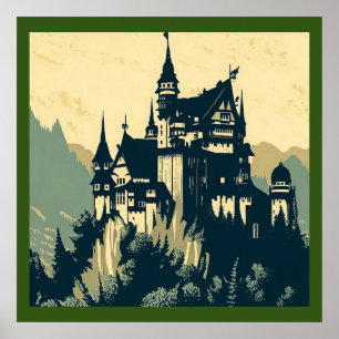 Fantasy Medieval Castle - Woodcut 1 Poster