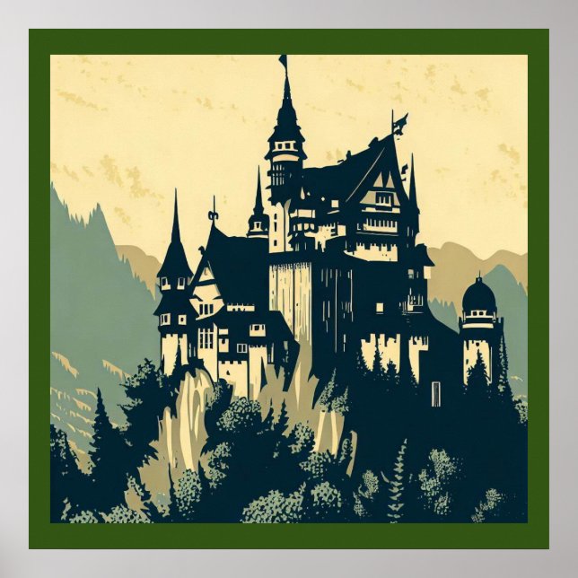 Fantasy Medieval Castle - Woodcut 1 Poster (Front)