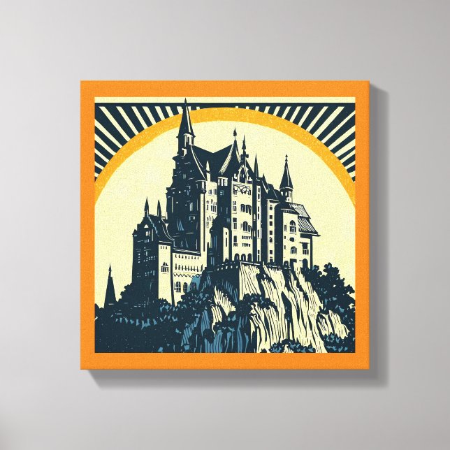 Fantasy Medieval Castle - Woodcut 3 Canvas Print (Front)