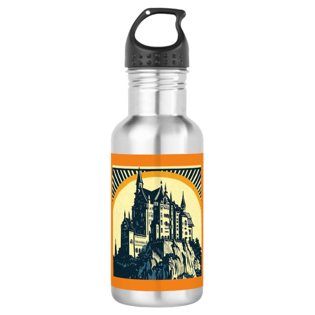 Fantasy Medieval Castle - Woodcut 3 Stainless Steel Water Bottle (Front)