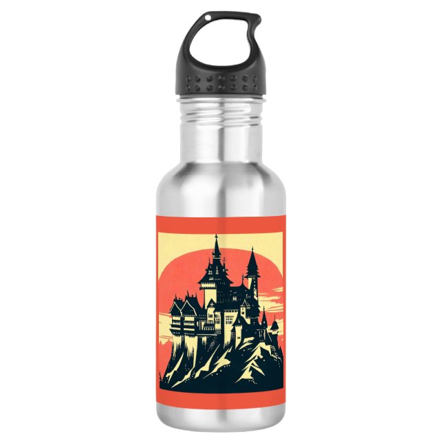 Fantasy Medieval Castle - Woodcut 4 Stainless Steel Water Bottle (Front)