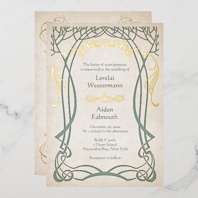 Fantasy Medieval Celtic Wedding Foil Invitation (Front/Back)