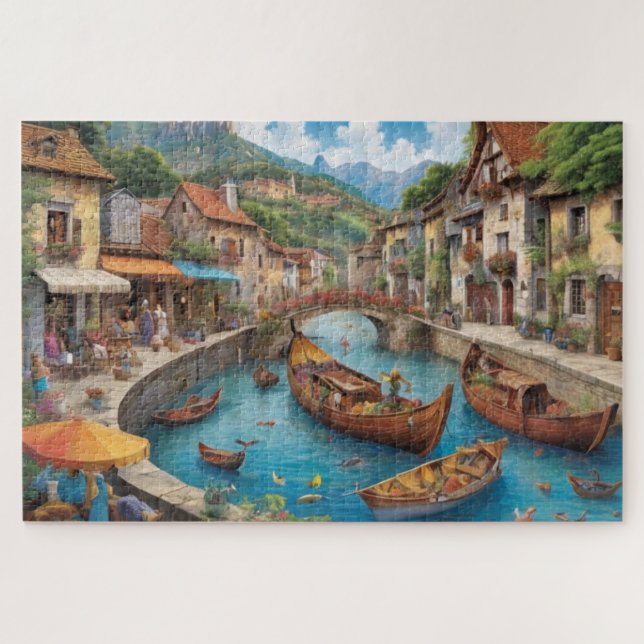 Fantasy Medieval City Hard to Solve Jigsaw Puzzle (Horizontal)