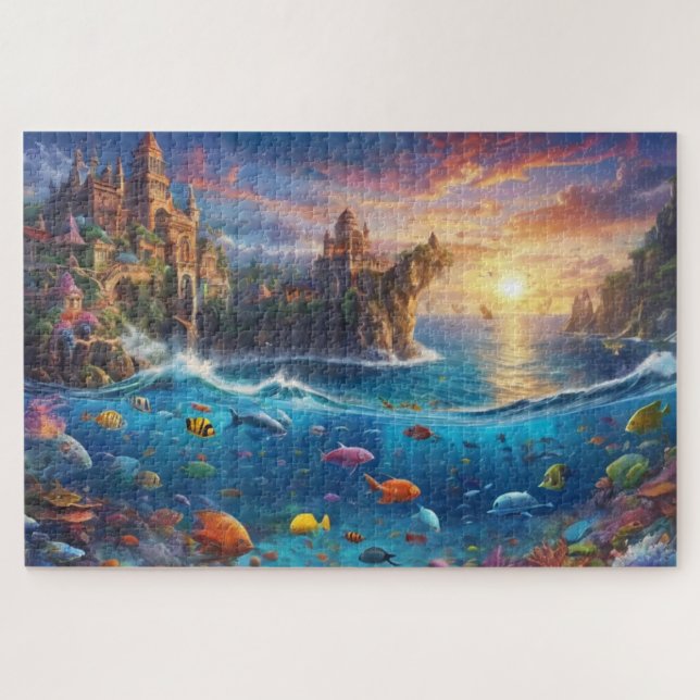 Fantasy Medieval City Sea Life Hard Solving Jigsaw Puzzle (Horizontal)