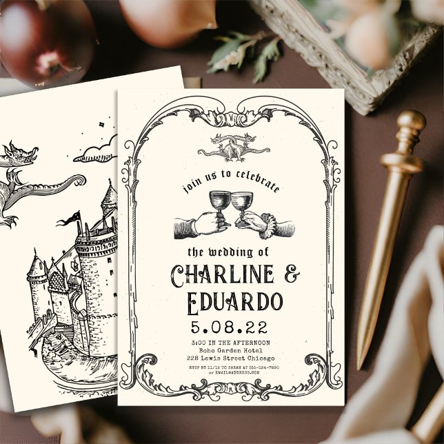 Fantasy Medieval engraving Art Wedding  Invitation (Creator Uploaded)