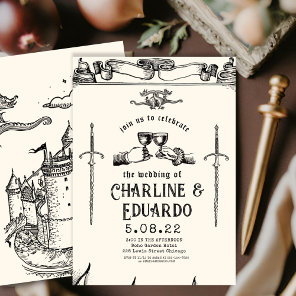 Fantasy Medieval engraving Art Wedding  Invitation