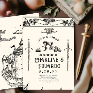 Fantasy Medieval engraving Art Wedding  Invitation
