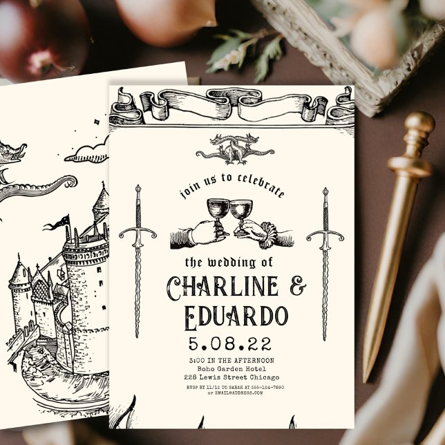 Fantasy Medieval engraving Art Wedding  Invitation (Creator Uploaded)