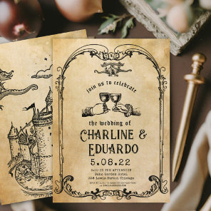 Fantasy Medieval engraving Art Wedding  Invitation