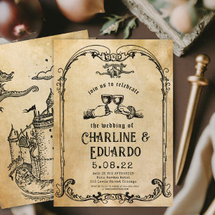 Fantasy Medieval engraving Art Wedding  Invitation