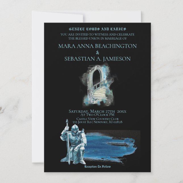 *~* Fantasy Medieval Knight Castle Stairs  Wedding Invitation (Front)