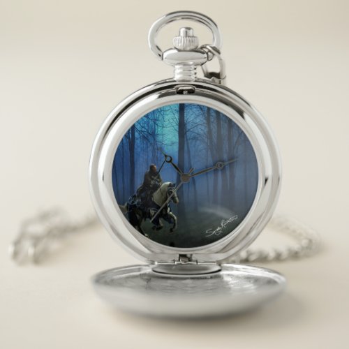 Fantasy Medieval Knight on Horseback in Moonlight Pocket Watch