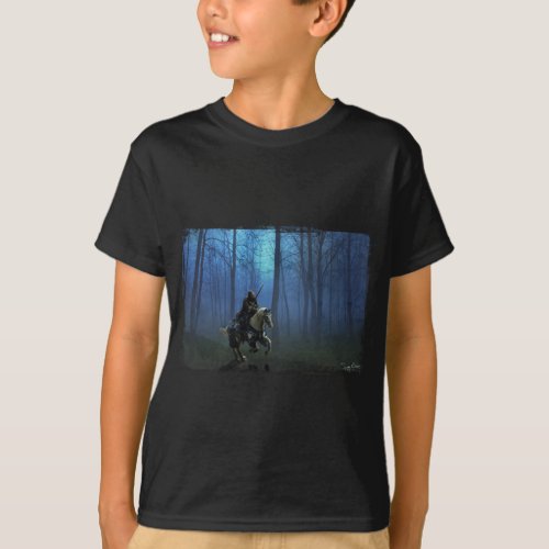 Fantasy Medieval Knight on Horseback in Moonlight T_Shirt