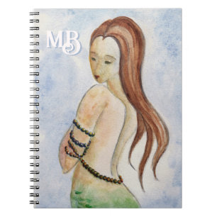 Fantasy Mermaid Monogram Initials Spiral Notebook