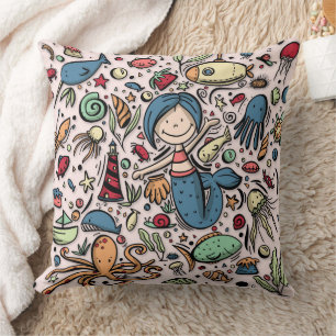 Fantasy Mermaid Pattern Throw Pillow