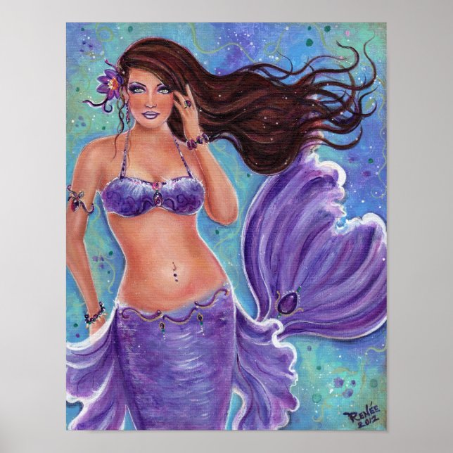 Fantasy mermaid purple poster By Renee L.Lavoie (Front)