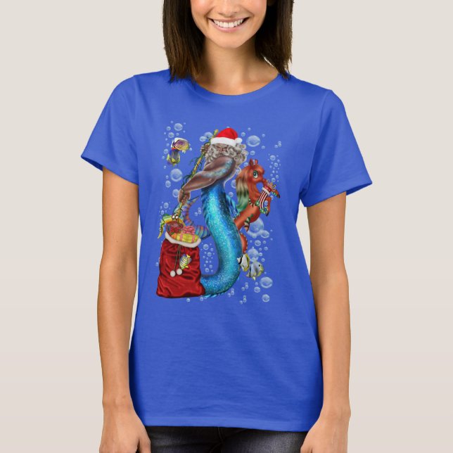 Fantasy Mermaid Santa Claus T-Shirt (Front)