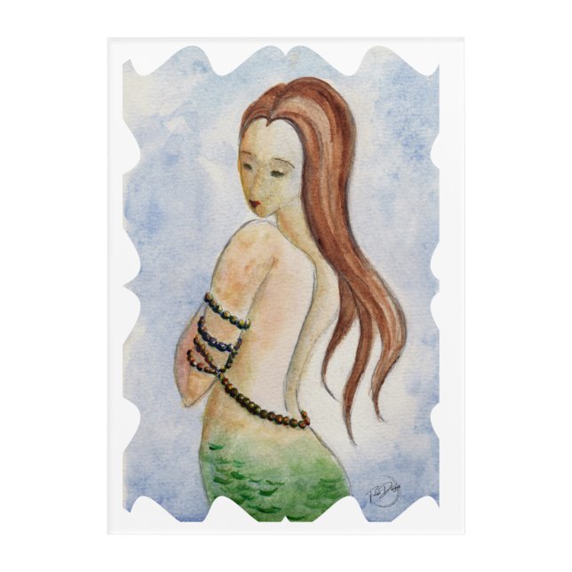 Fantasy Mermaid Watercolor  Acrylic Print (Front)