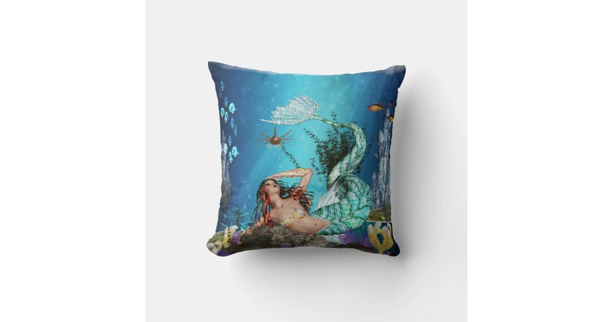Fantasy Mermaid With Fish Polyester Throw Pillow | Zazzle