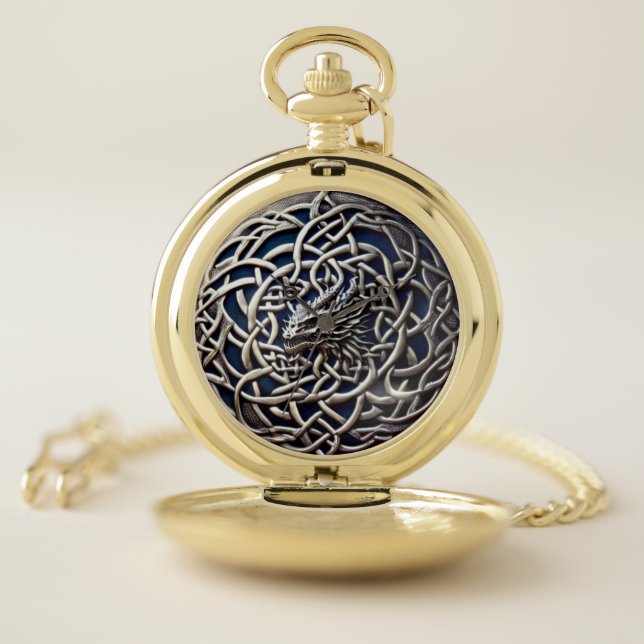 Fantasy Metal Steampunk Celtic Dragon Pocket Watch (Inside)