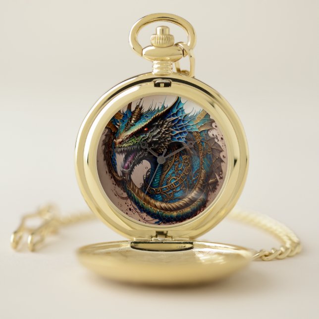 Fantasy Metal Steampunk Celtic Dragon Pocket Watch (Inside)