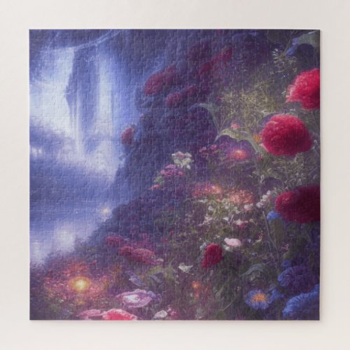 Fantasy Misty Rainy Magical Garden River Landscape Jigsaw Puzzle