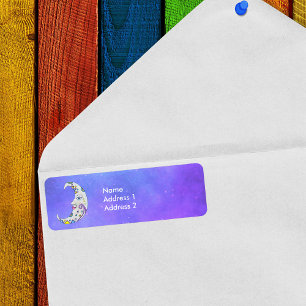 Fantasy Moon Abstract Markings Stars Face Purple Label