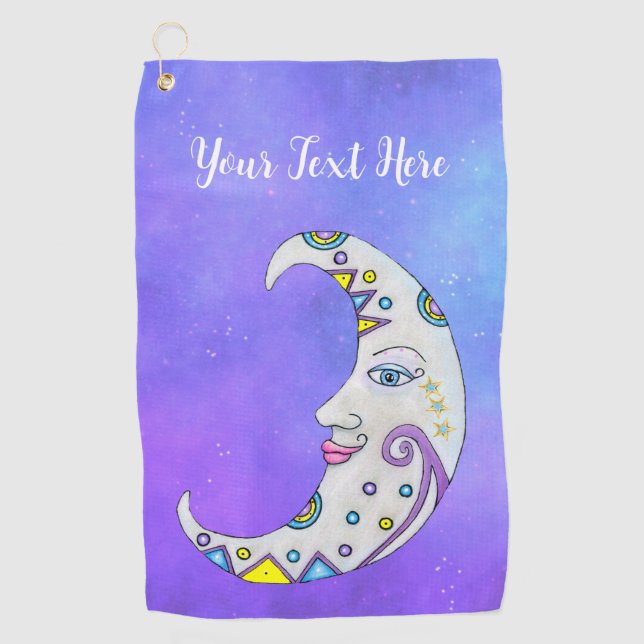 Fantasy Moon Colorful Markings PREtty Face Sky  Golf Towel (Front)