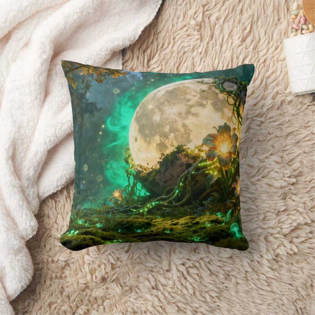 Fantasy Moon Forest Throw Pillow (Blanket)