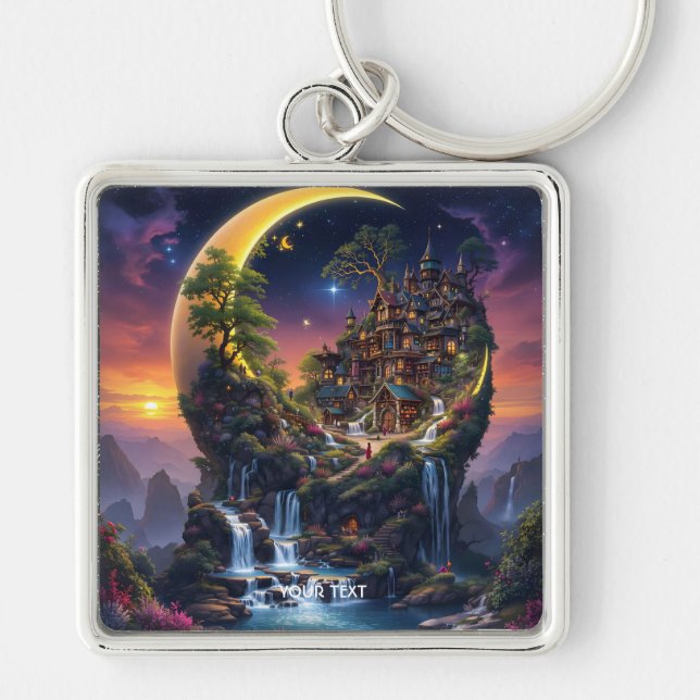 Fantasy Moon Waterfall Forest  Keychain (Front)