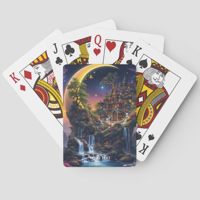Fantasy Moon Waterfall Forest  Poker Cards (Back)