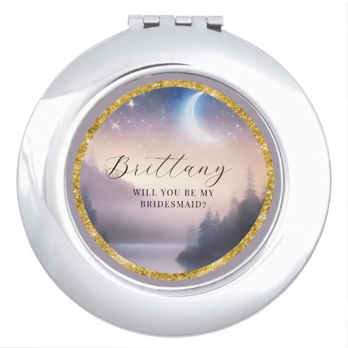 Fantasy Moonlit Lake Forest Elegant Wedding Compact Mirror