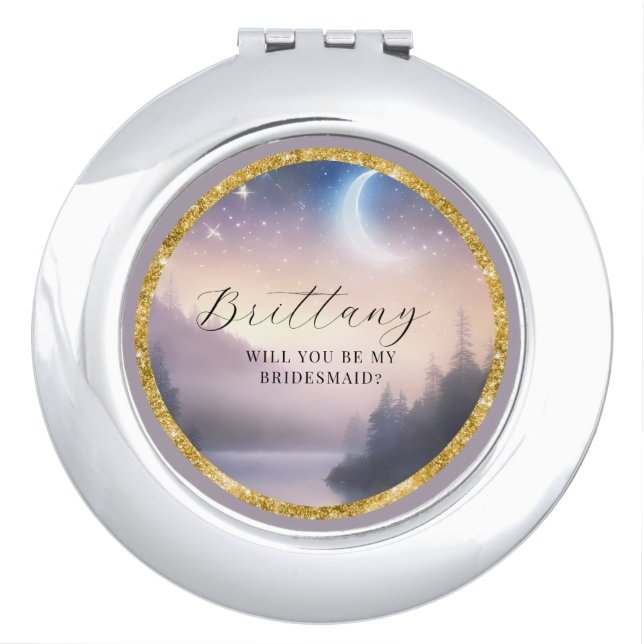 Fantasy Moonlit Lake Forest Elegant Wedding Compact Mirror (Front)